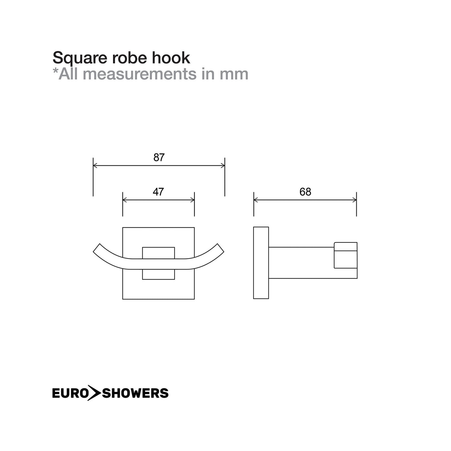 EuroShowers Square Robe Hook - 2 COLOURS