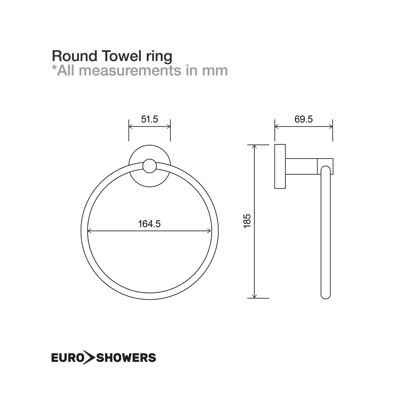 EuroShowers Round Towel Ring - 2 COLOURS