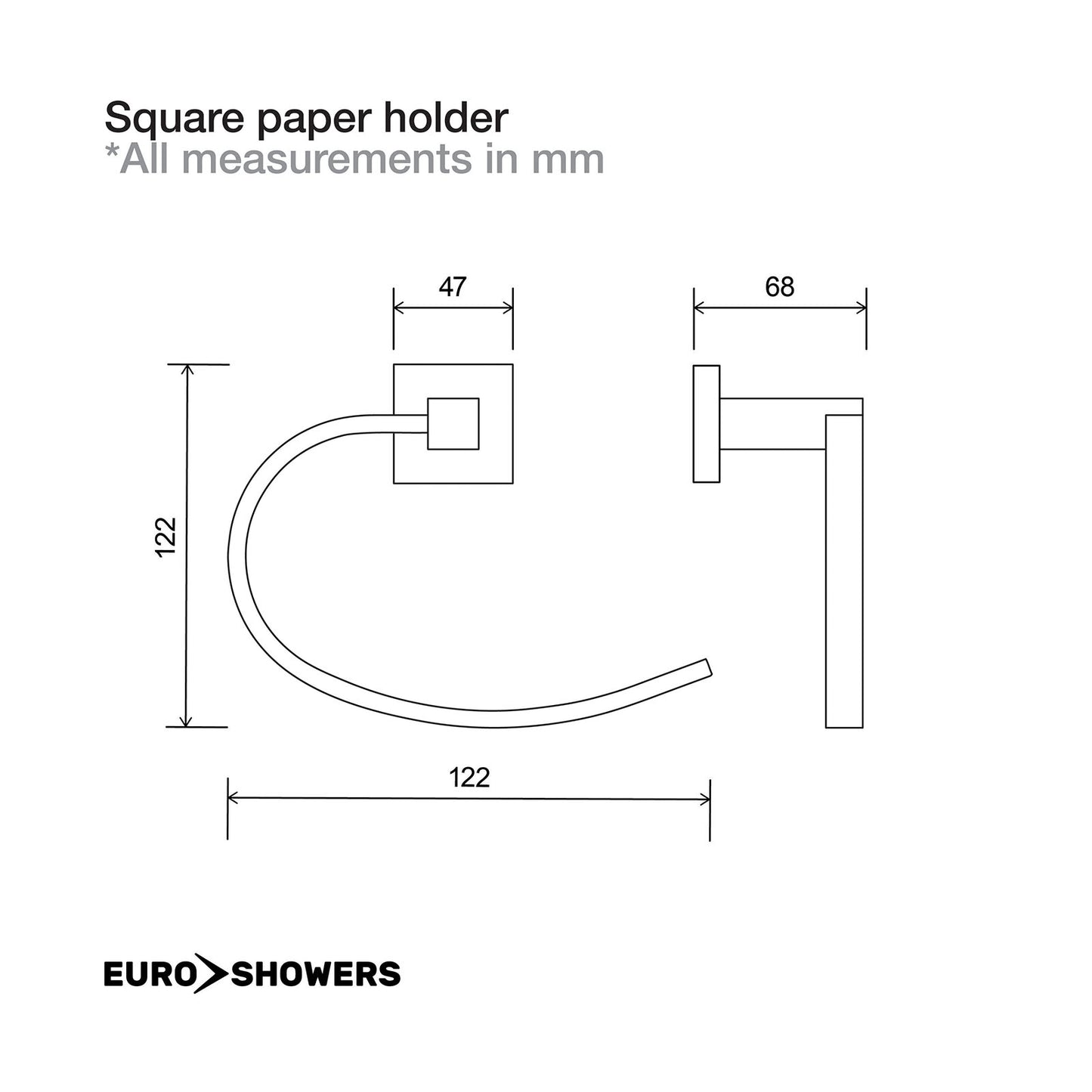 EuroShowers Square Towel Ring - 2 COLOURS