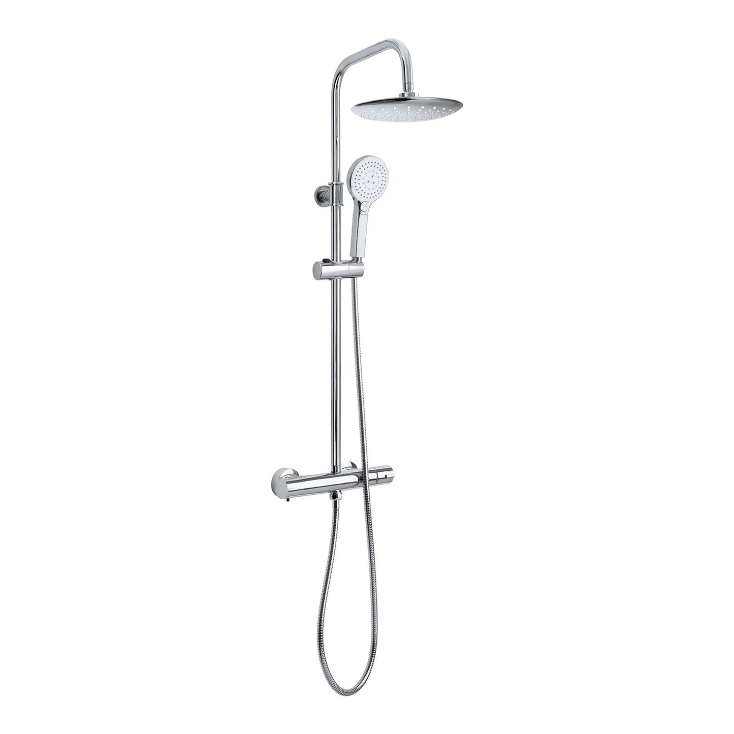 EuroShowers THERMO Round Rigid Riser Twin Head Chrome Shower Set