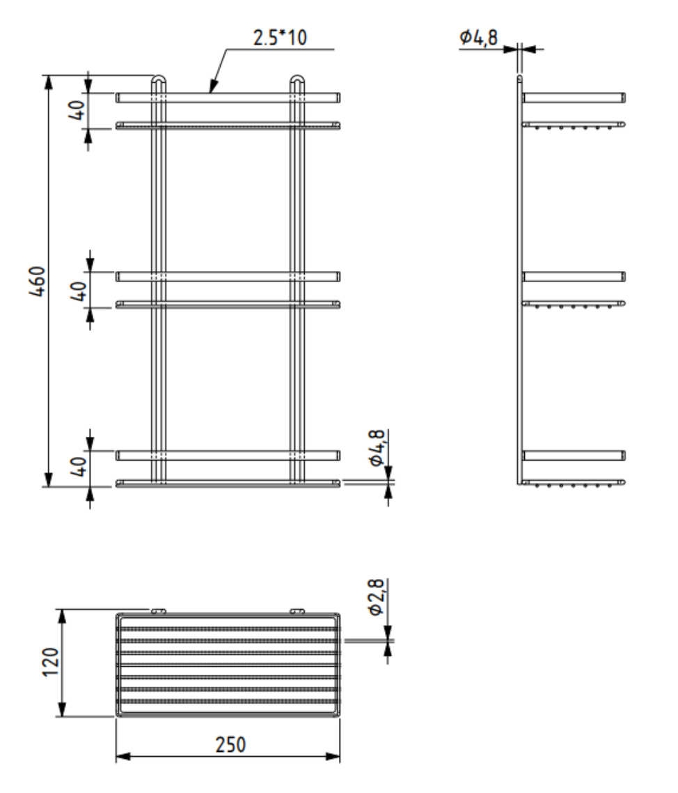 EuroShowers Stainless Steel Chrome Plated Triple Rectangular Basket / Caddy