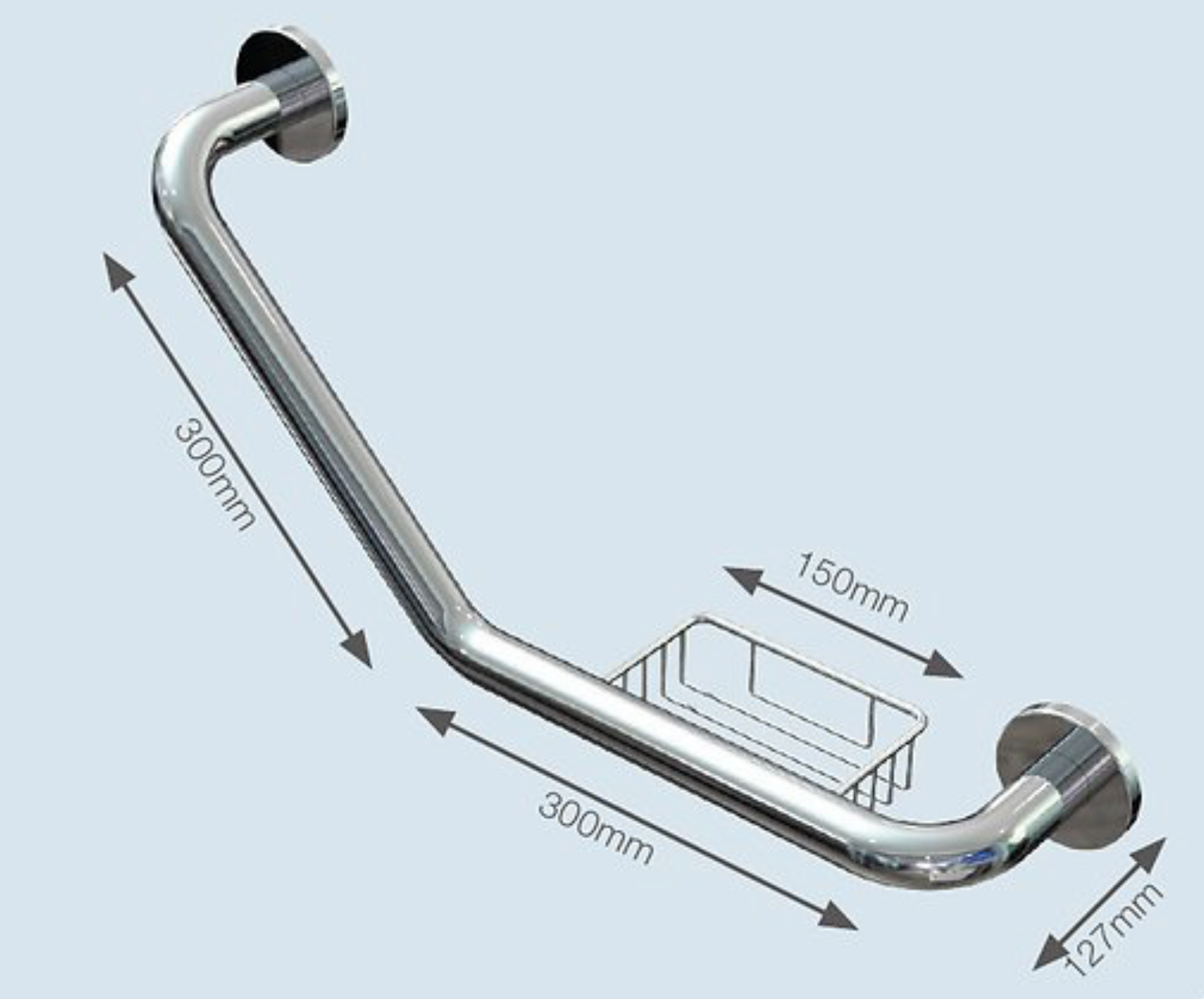 EuroShowers Polished Stainless Steel Safety Grab Rail Bar with Soap Dish
