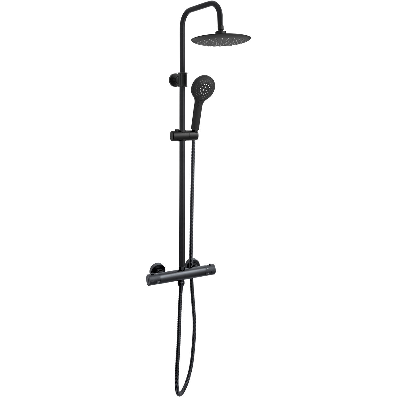 EuroShowers THERMO Round Rigid Riser Twin Head Black Shower Set