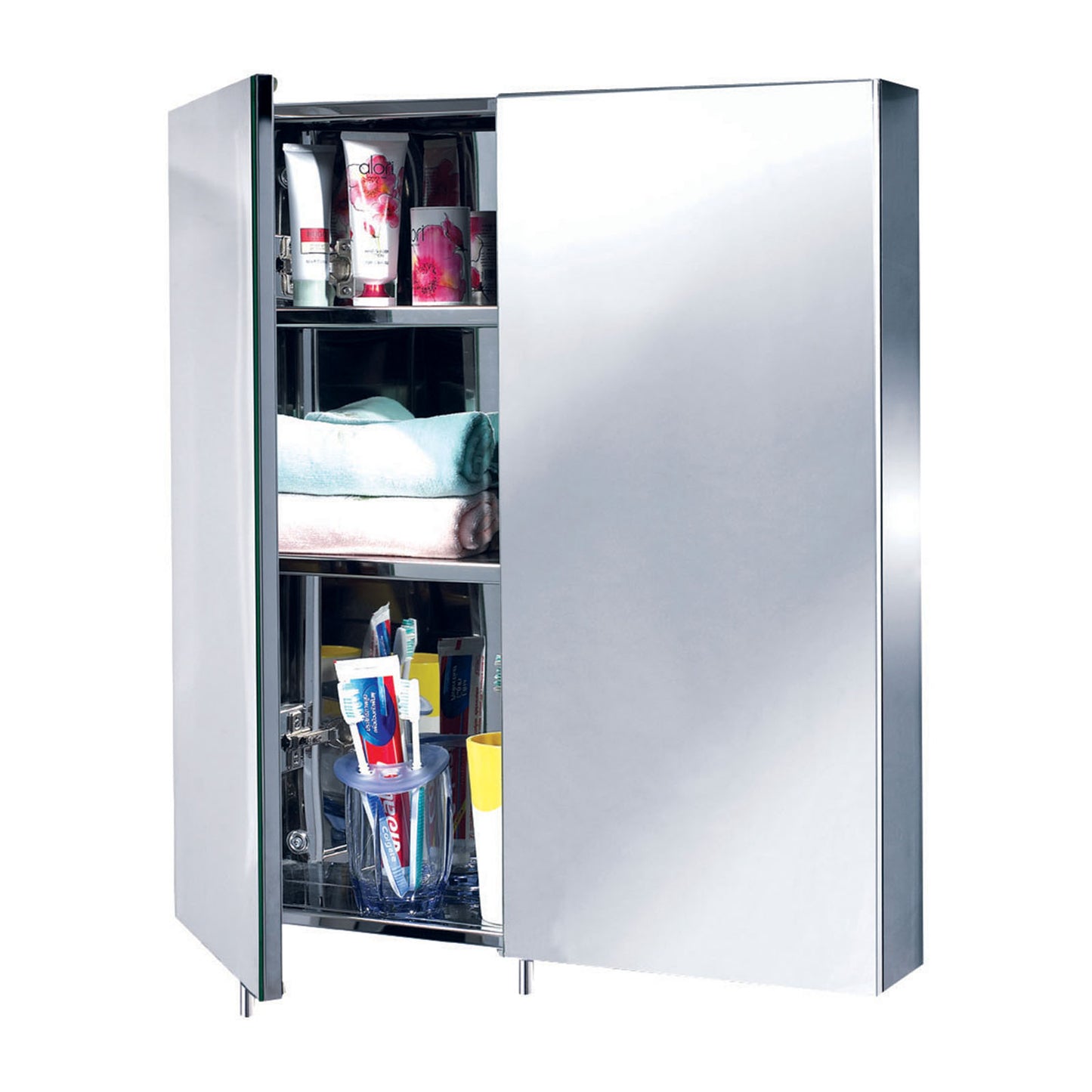 EuroShowers Wall Mounted Stainless Steel Mirrored Double Cabinet