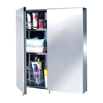 EuroShowers Wall Mounted Stainless Steel Mirrored Double Cabinet