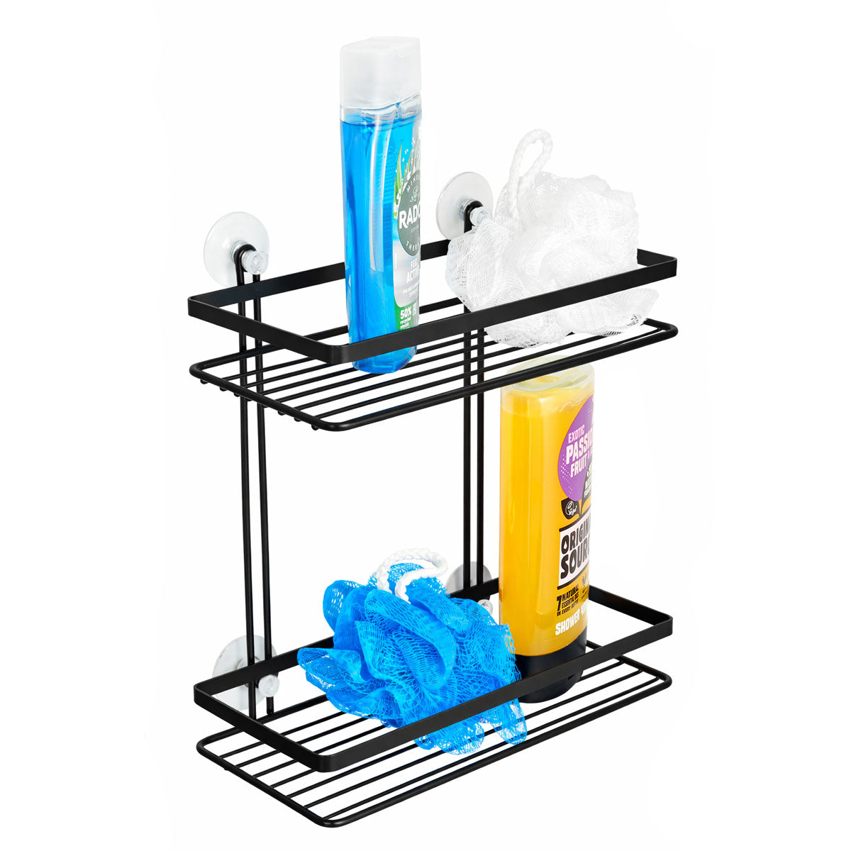 Euroshowers Black 2-Tier Bathroom Shower Caddy with Suction Cups