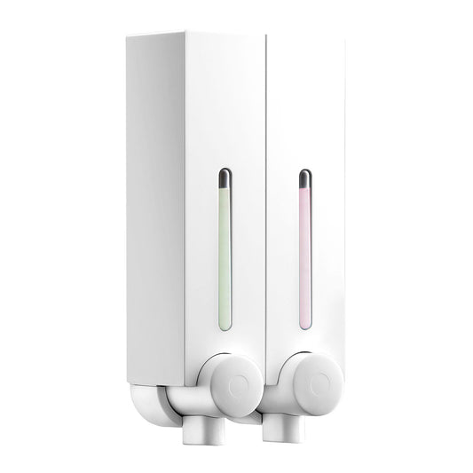 EuroShowers MINI CHIC SQUARE Wall Mounted Liquid Soap Gel Dispenser (Double) - White