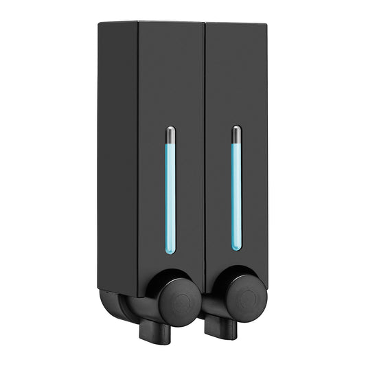 EuroShowers MINI CHIC SQUARE Wall Mounted Liquid Soap Gel Dispenser (Double) - Black
