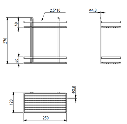 EuroShowers Stainless Steel Chrome Plated Double Rectangular Basket / Caddy