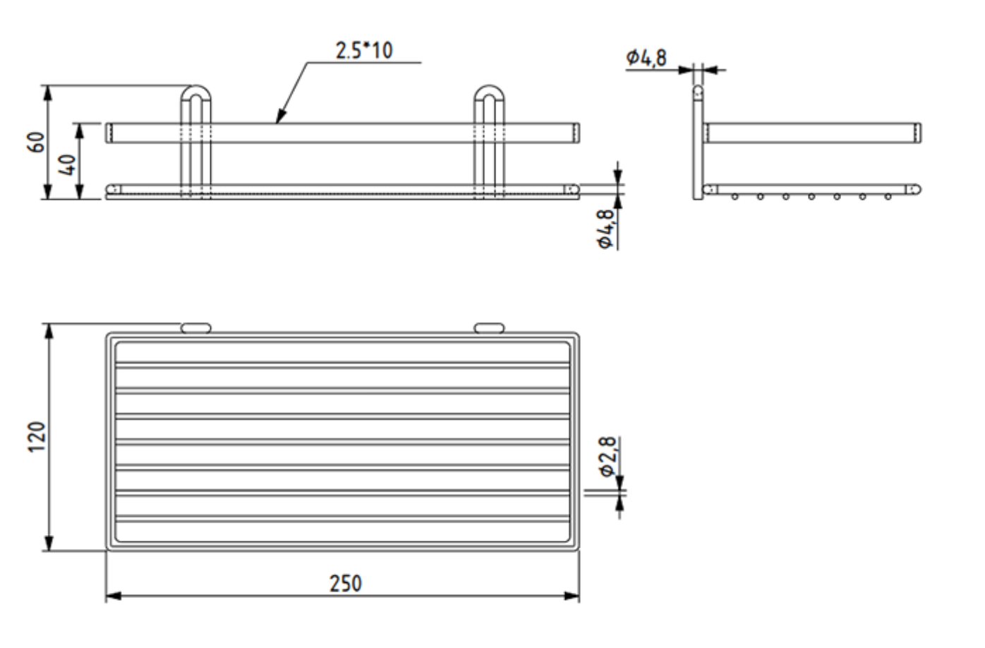 EuroShowers Stainless Steel Chrome Plated Single Rectangular Basket / Caddy