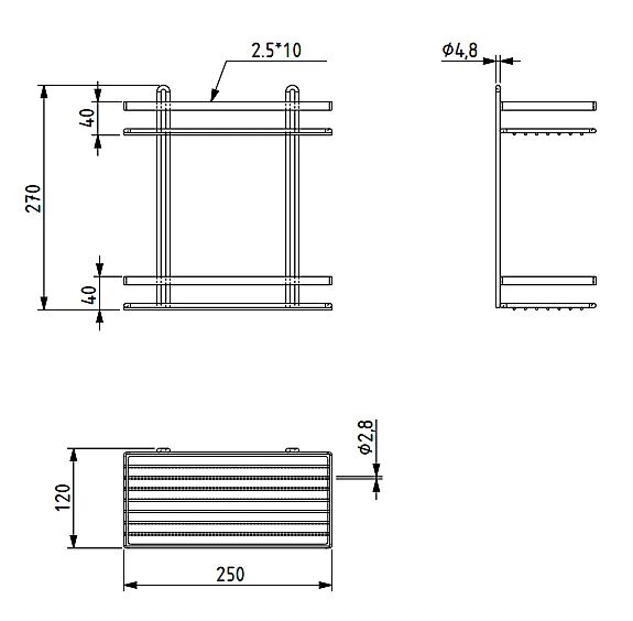EuroShowers Stainless Steel Chrome Plated Double Rectangular Basket / Caddy