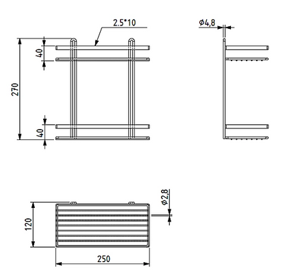 EuroShowers Stainless Steel Chrome Plated Double Rectangular Basket / Caddy