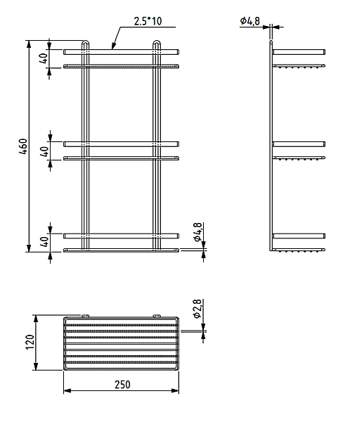 EuroShowers Stainless Steel Chrome Plated Triple Rectangular Basket / Caddy