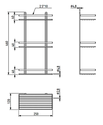 EuroShowers Stainless Steel Chrome Plated Triple Rectangular Basket / Caddy