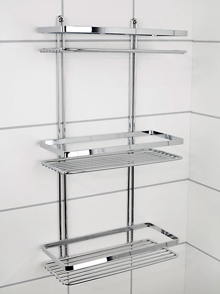 EuroShowers Stainless Steel Chrome Plated Triple Rectangular Basket / Caddy
