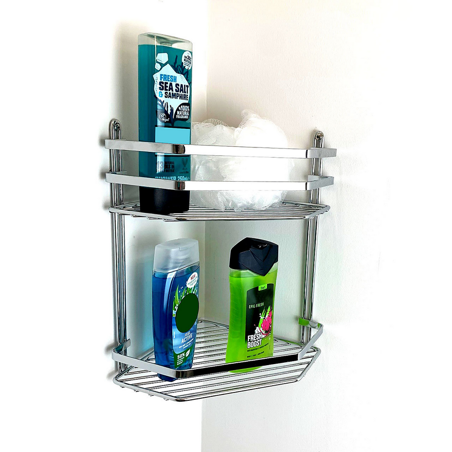 EuroShowers Stainless Steel Chrome Plated Double Corner Basket / Caddy