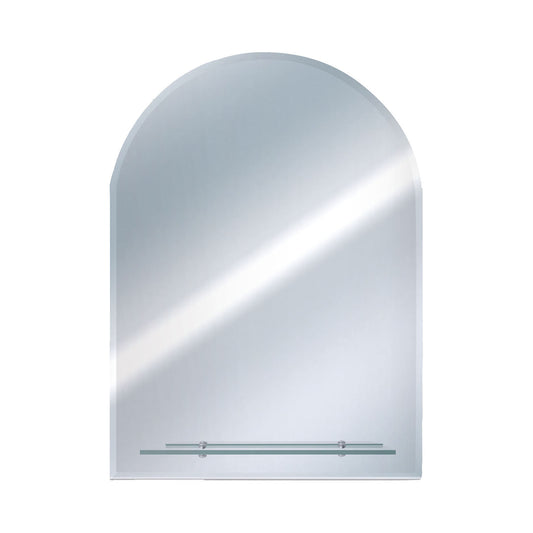 EuroShowers Portrait Round Top Bevelled Mirror with Glass Shelf